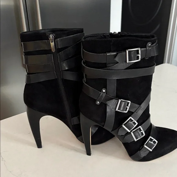 Sam Edelman Suede/leather Black Buckle Heeled Boots sz 10 - Picture 4 of 8